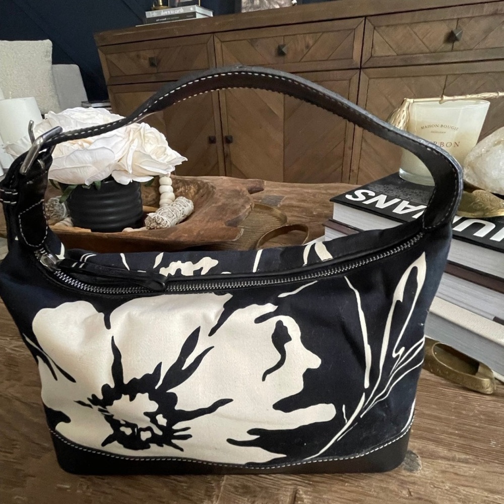 Kate Spade black and white floral fabric and leather purse